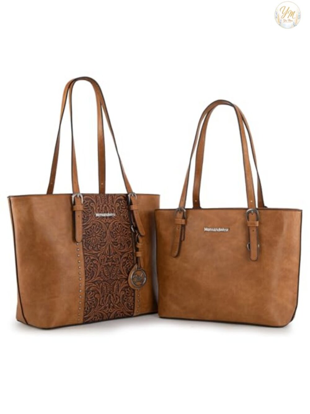 Vegan Leather Tote Bag 2-Piece Set Embossed Purses with Pockets Laptop